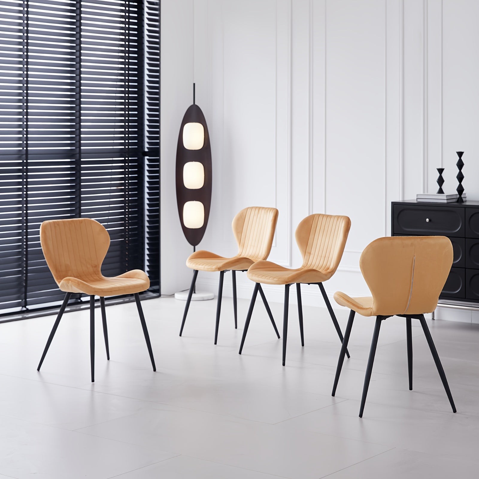 Velvet Dining Chairs Set Of 4, Mid Century Modern Dining Chairs Comfy Dining Room Chairs with Thick Cushions, Upholstered Kitchen Side Chairs Armless Dinner Chairs with Metal Legs for Living Room, Kitchen, Dining Room