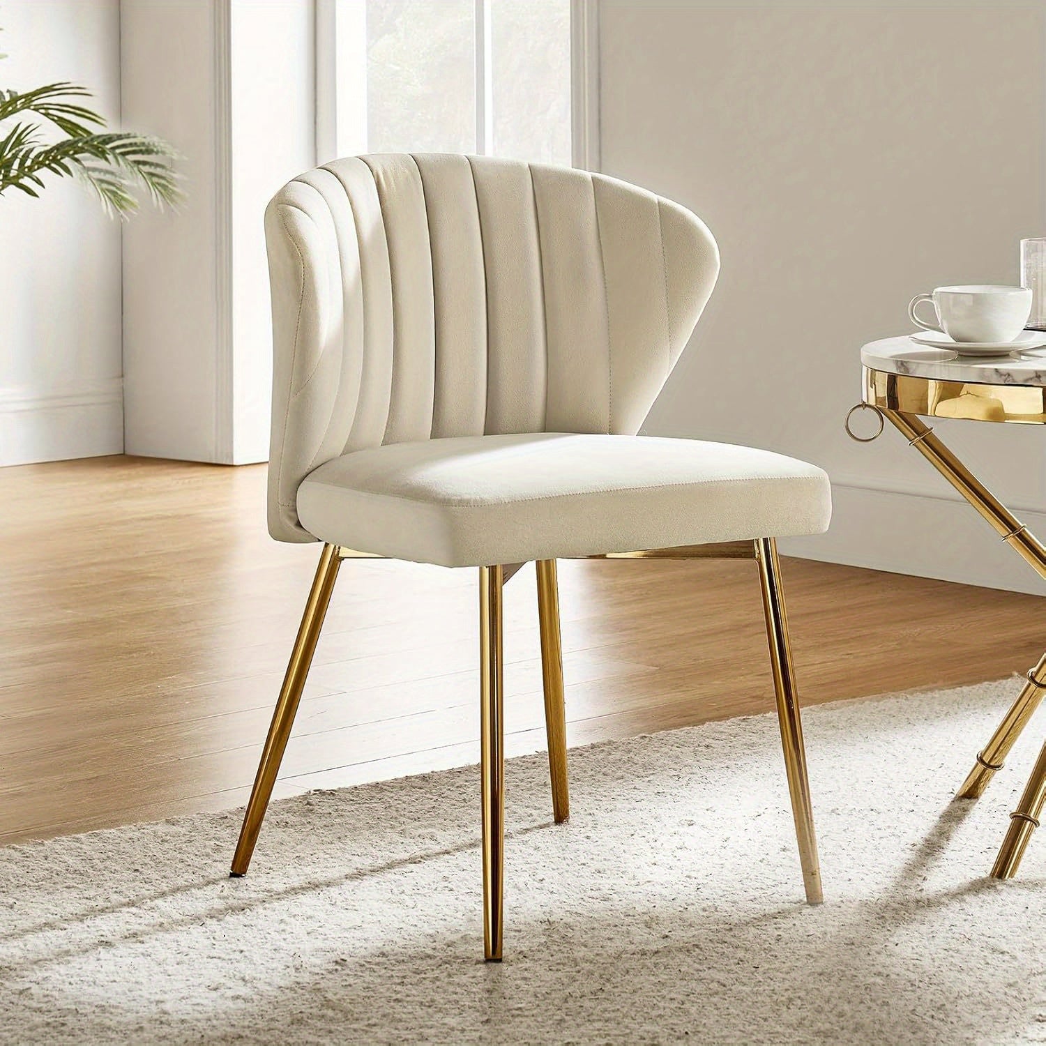 Velvet Dining Chair Modern Small Vanity Chair With Back Metal Legs Elegant Tufted Armless Accent Chair Living Room Upholstered Cute Side Chair For Bedroom Beauty Room-Ivory, Stadium Seats For Sports Fields, Sport Event