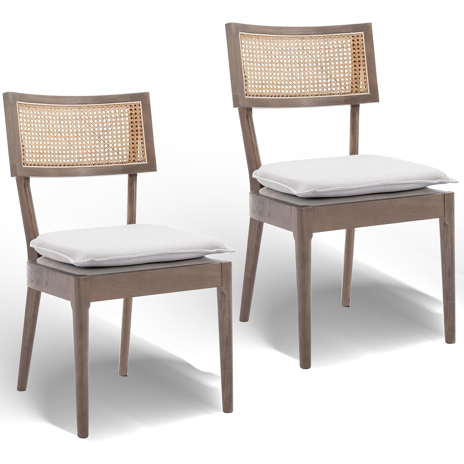 2pcs Farmhouse Dining Chair Set, Rattan Backrest, Linen Seat, Armless, Kitchen Dining Chair With Detachable Soft Cushion, Weighing 280 Pounds