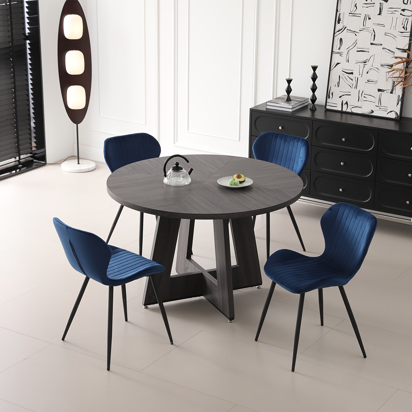 Velvet Dining Chairs Set Of 4, Mid Century Modern Dining Chairs Comfy Dining Room Chairs with Thick Cushions, Upholstered Kitchen Side Chairs Armless Dinner Chairs with Metal Legs for Living Room, Kitchen, Dining Room