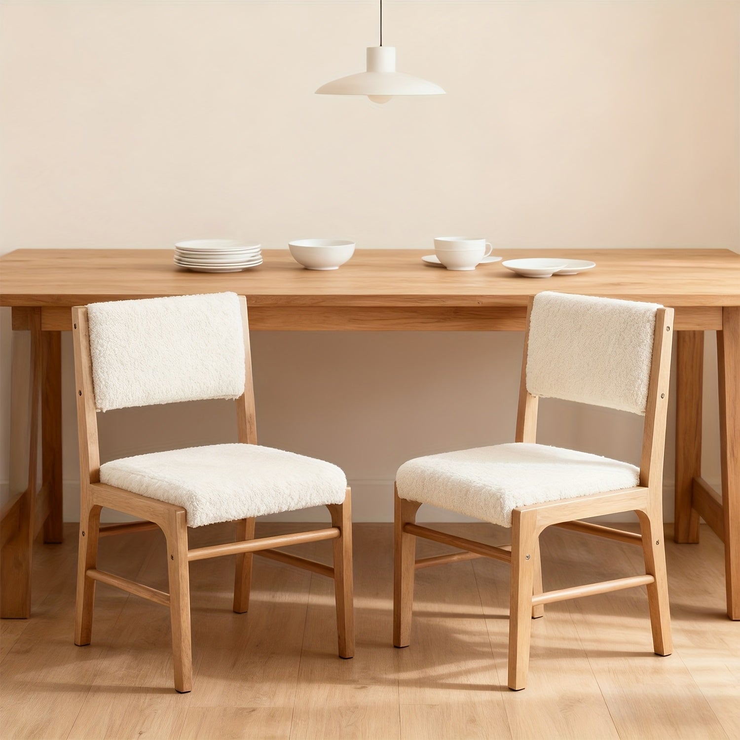 2pcs Medieval Modern Cushioned Dining Chairs with Rectangular Backrests and Lamb Wool Wooden Leg Dining Chairs, Suitable for Restaurants\u002FKitchens, Modern Style