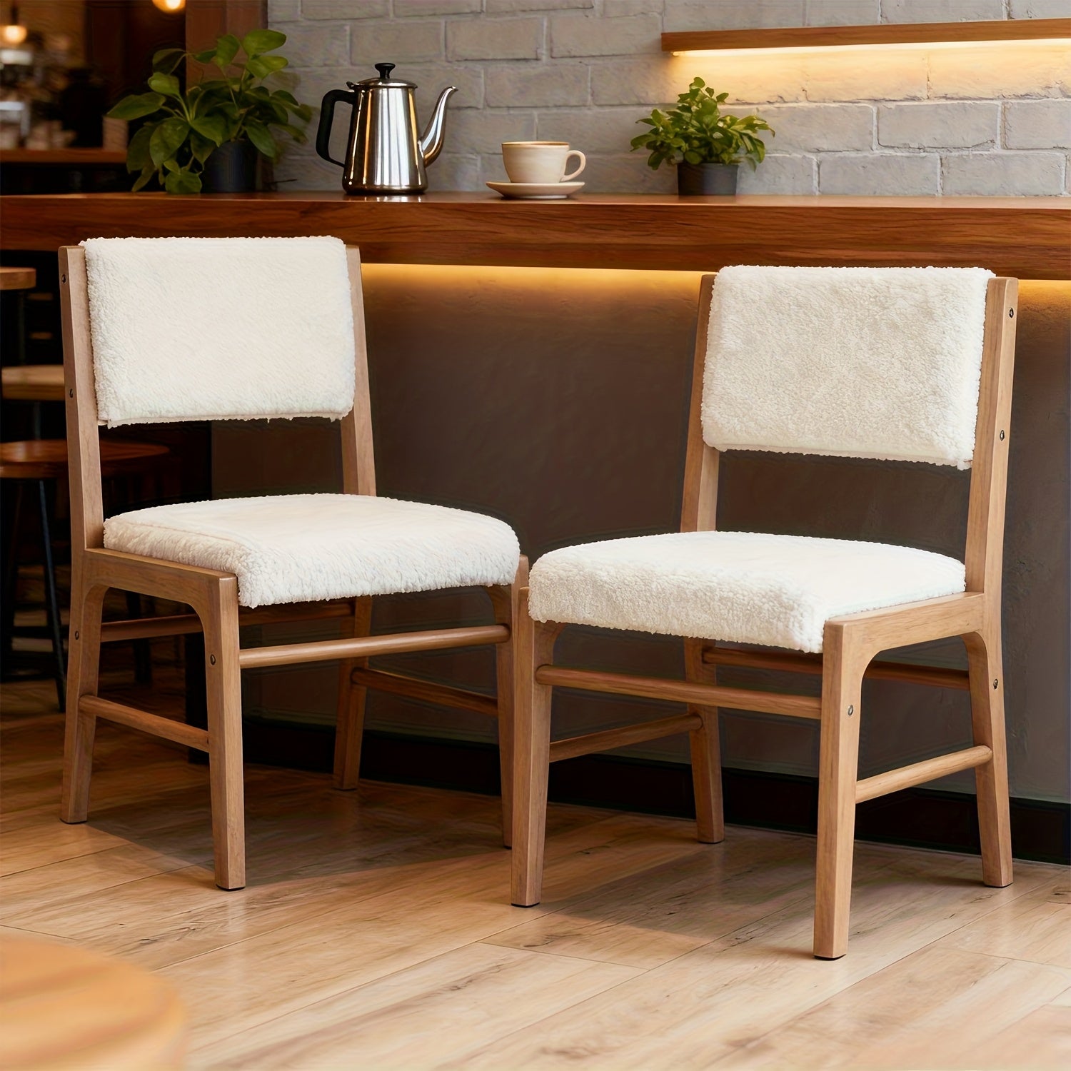 2pcs Medieval Modern Cushioned Dining Chairs with Rectangular Backrests and Lamb Wool Wooden Leg Dining Chairs, Suitable for Restaurants\u002FKitchens, Modern Style