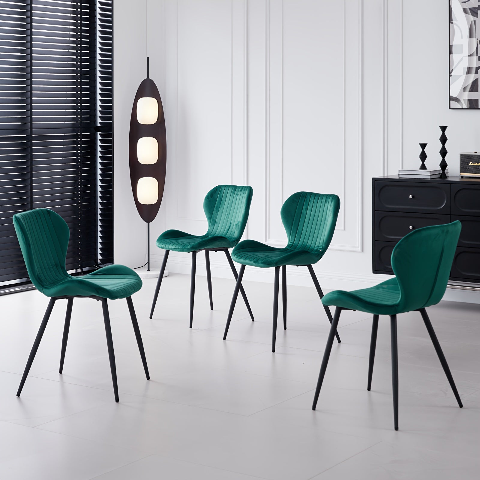 Velvet Dining Chairs Set Of 4, Mid Century Modern Dining Chairs Comfy Dining Room Chairs with Thick Cushions, Upholstered Kitchen Side Chairs Armless Dinner Chairs with Metal Legs for Living Room, Kitchen, Dining Room