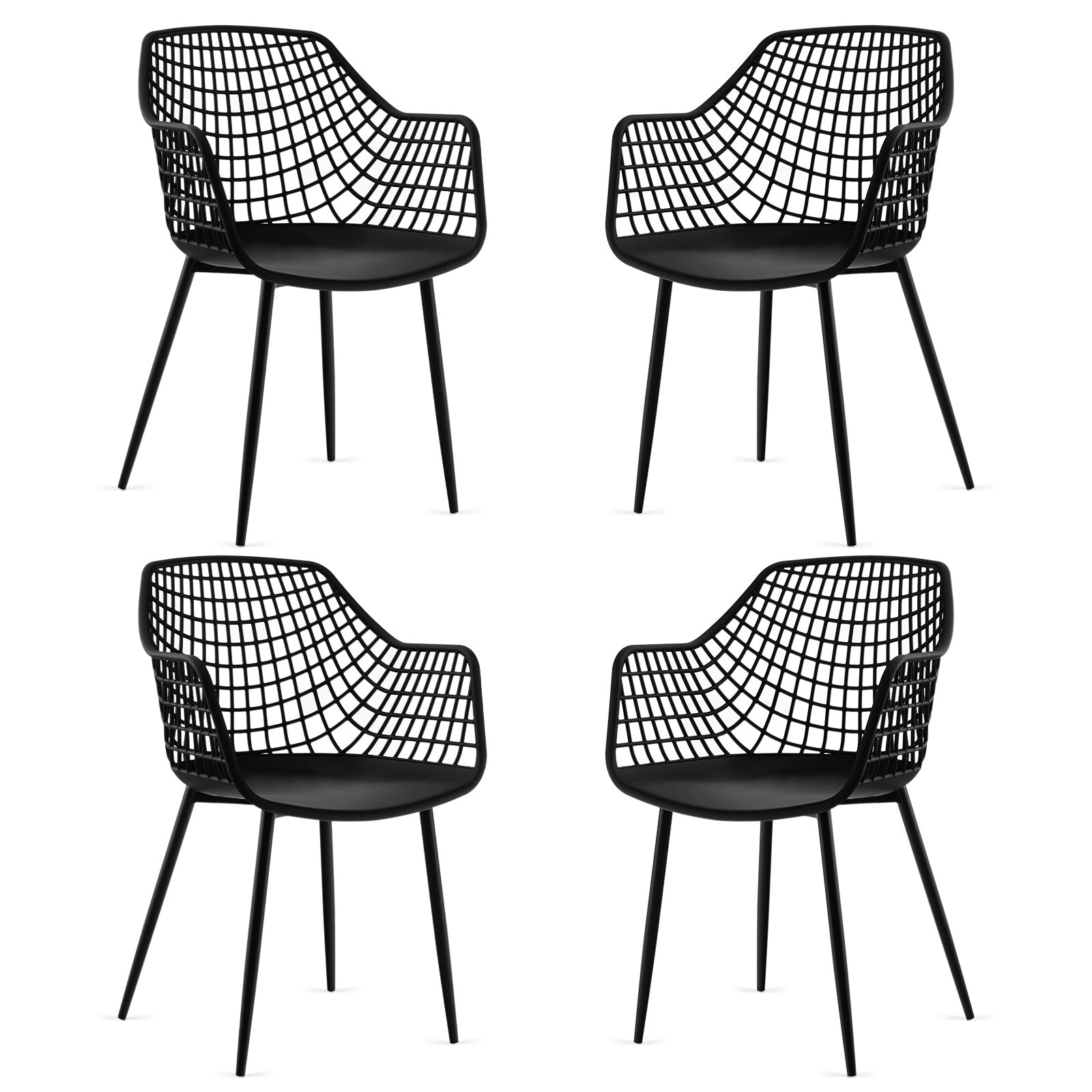 COSTWAY Set of 4 Modern Dining Chairs - Heavy Duty 350lb Capacity, Ergonomic Airy Hollow Backrest & Powder-Coated Metal Legs with Anti-Slip Foot Pads, Sturdy Plastic & Steel Frame, Black\u002FWhite Contemporary Indoor Chairs for Dining Room & Living Room