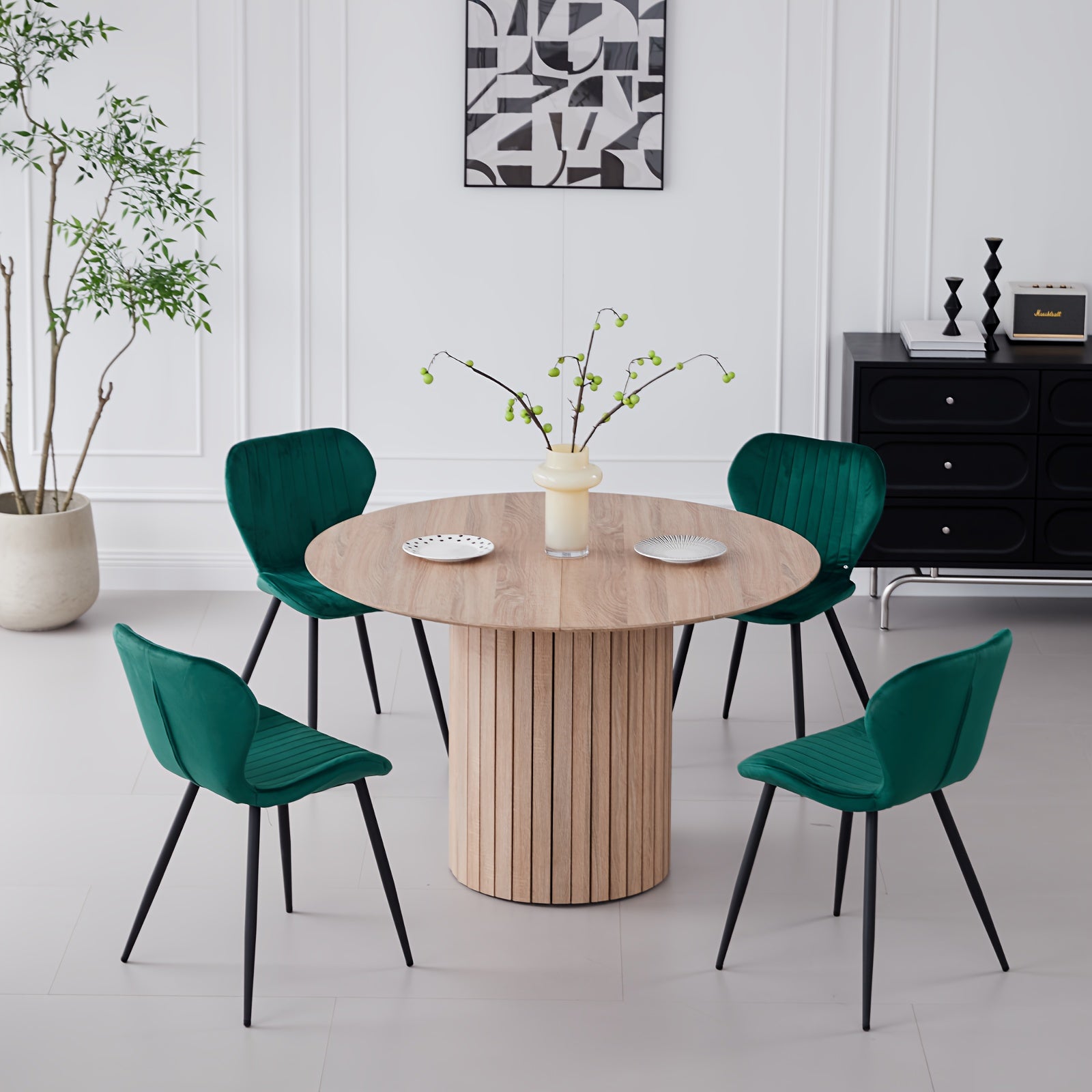 Velvet Dining Chairs Set Of 4, Mid Century Modern Dining Chairs Comfy Dining Room Chairs with Thick Cushions, Upholstered Kitchen Side Chairs Armless Dinner Chairs with Metal Legs for Living Room, Kitchen, Dining Room