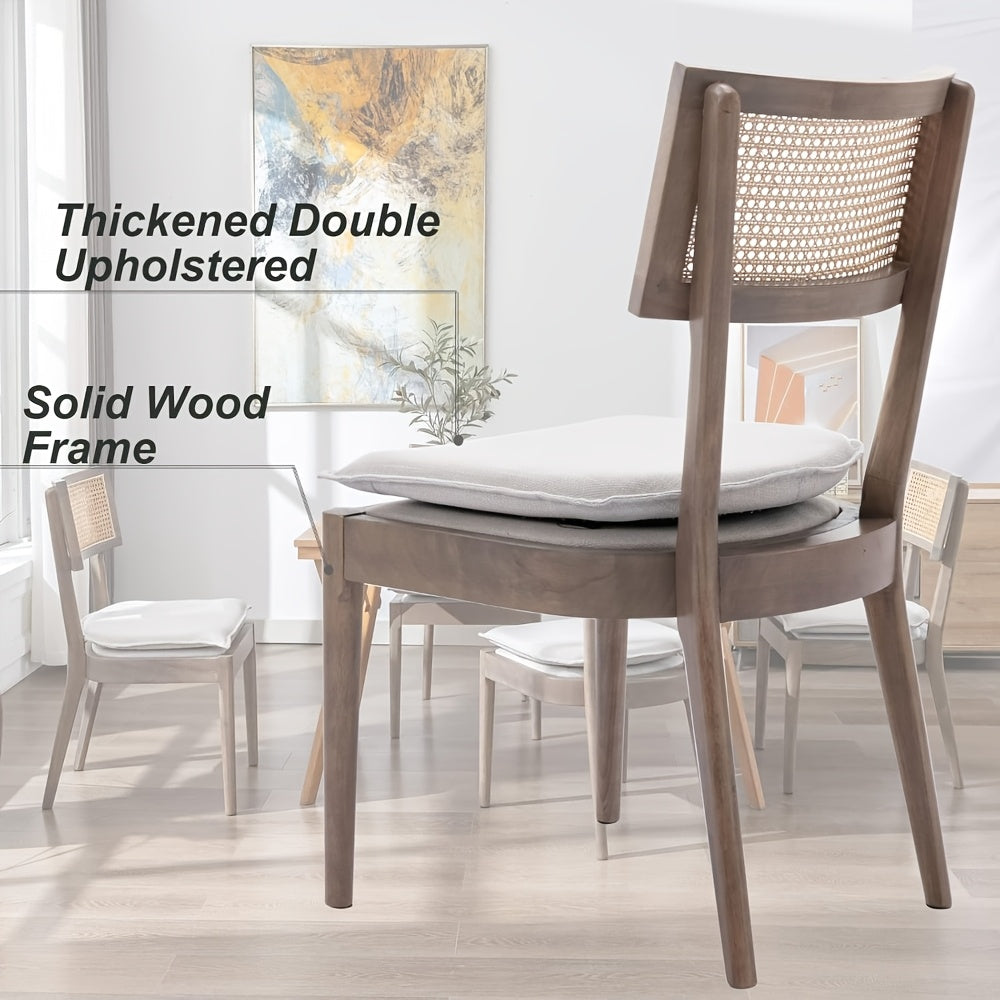 2pcs Farmhouse Dining Chair Set, Rattan Backrest, Linen Seat, Armless, Kitchen Dining Chair With Detachable Soft Cushion, Weighing 280 Pounds