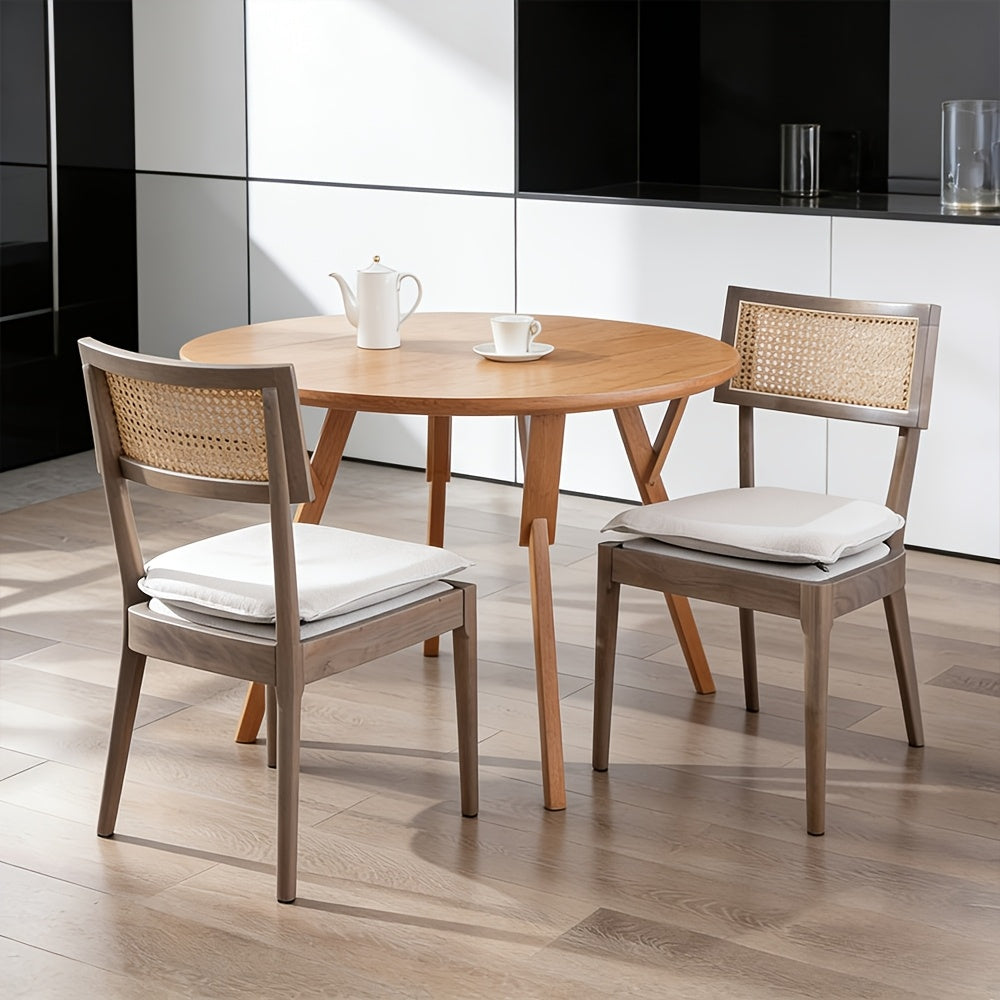 2pcs Farmhouse Dining Chair Set, Rattan Backrest, Linen Seat, Armless, Kitchen Dining Chair With Detachable Soft Cushion, Weighing 280 Pounds