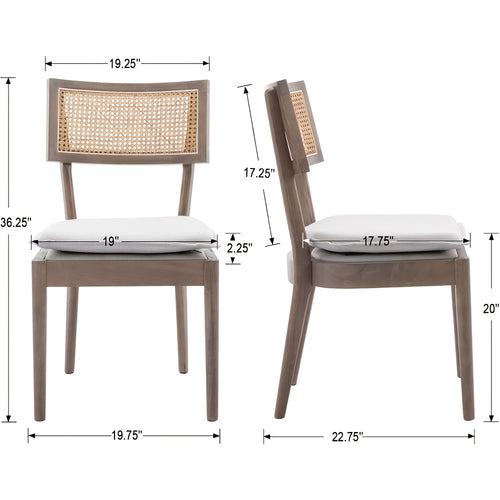 2pcs Farmhouse Dining Chair Set, Rattan Backrest, Linen Seat, Armless, Kitchen Dining Chair With Detachable Soft Cushion, Weighing 280 Pounds