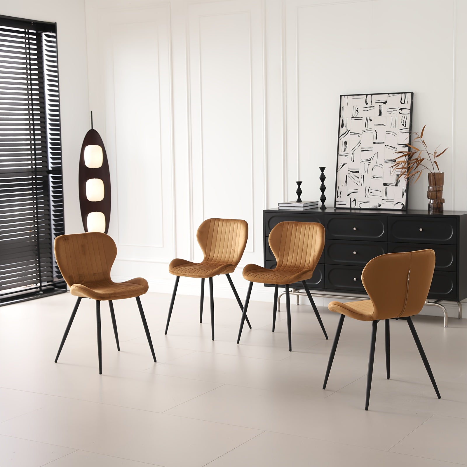 Velvet Dining Chairs Set Of 4, Mid Century Modern Dining Chairs Comfy Dining Room Chairs with Thick Cushions, Upholstered Kitchen Side Chairs Armless Dinner Chairs with Metal Legs for Living Room, Kitchen, Dining Room