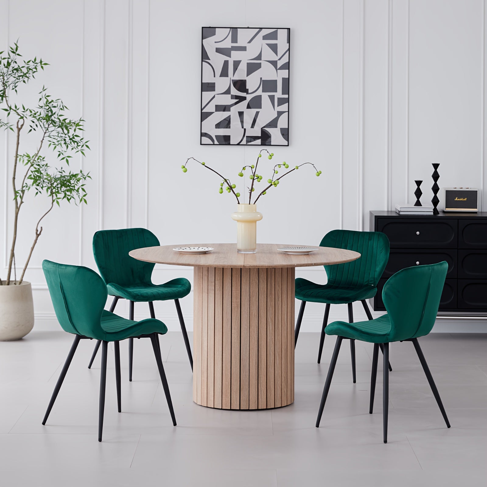 Velvet Dining Chairs Set Of 4, Mid Century Modern Dining Chairs Comfy Dining Room Chairs with Thick Cushions, Upholstered Kitchen Side Chairs Armless Dinner Chairs with Metal Legs for Living Room, Kitchen, Dining Room