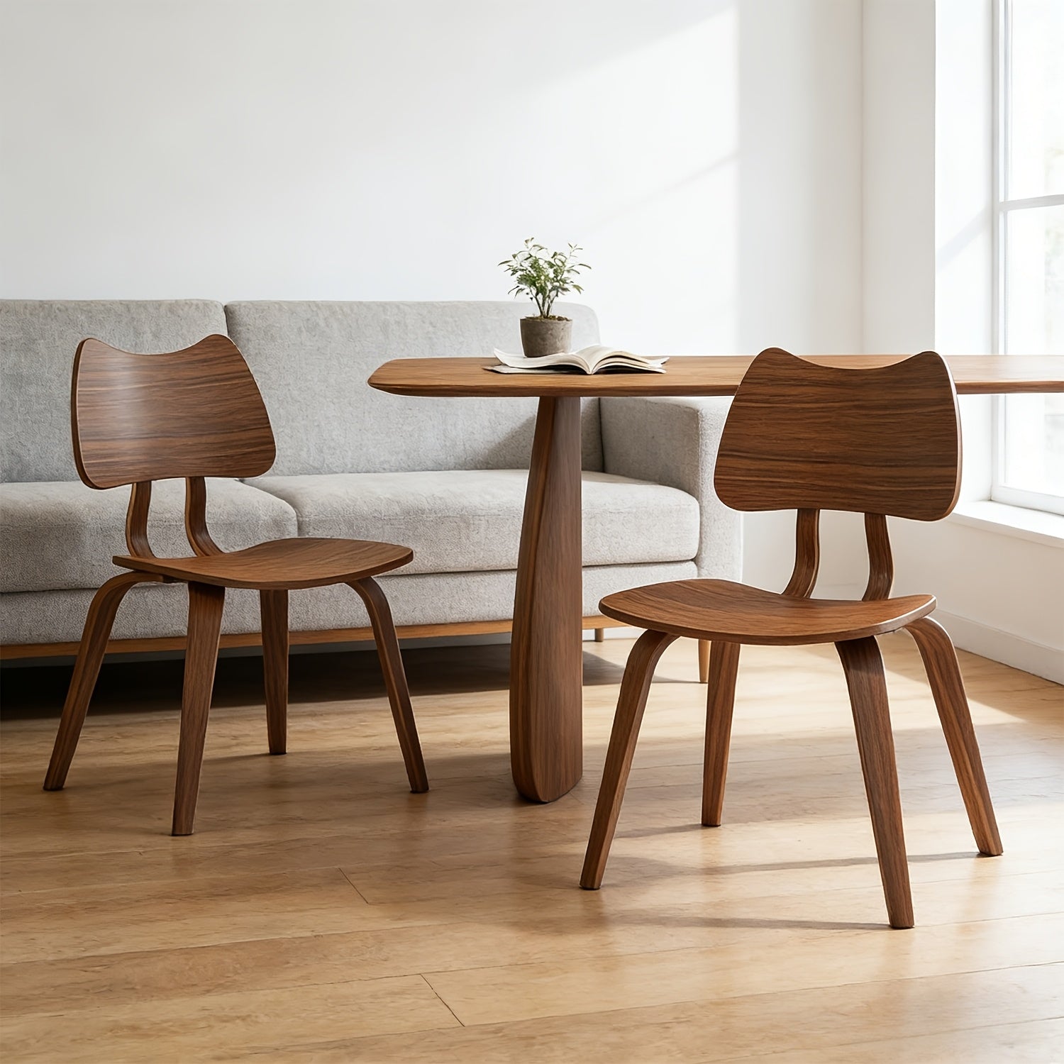 Set of 2 Wood Dining Chairs Mid Century ModernDining Room Chairs Farmhouse Small Kitchen Chairs with Cute Cat Ear Back Armless Side Chair for Living Room, Natural