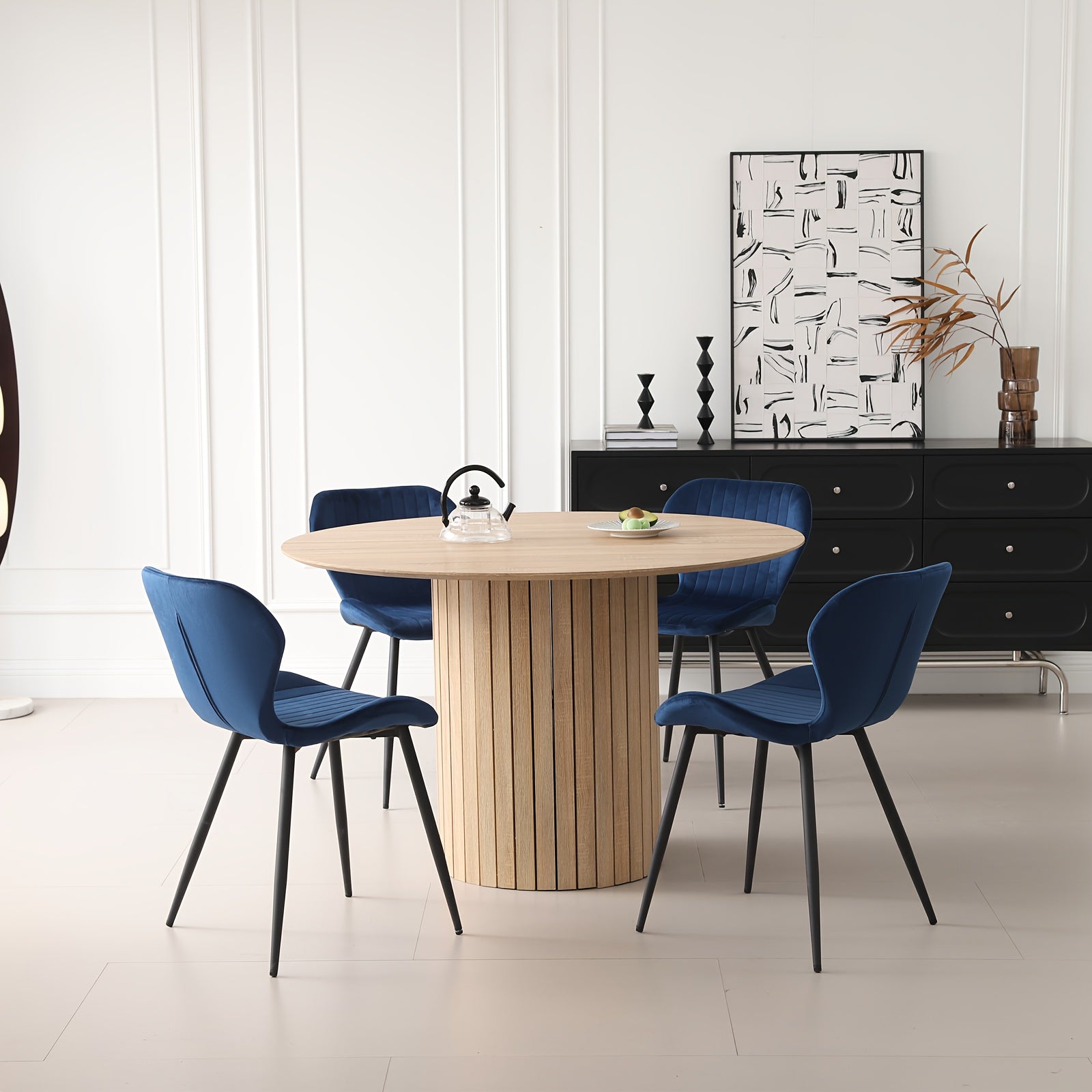 Velvet Dining Chairs Set Of 4, Mid Century Modern Dining Chairs Comfy Dining Room Chairs with Thick Cushions, Upholstered Kitchen Side Chairs Armless Dinner Chairs with Metal Legs for Living Room, Kitchen, Dining Room