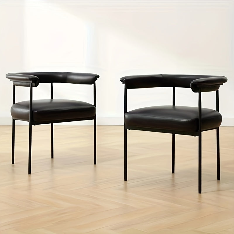 Set of 2 Modern Barrel Dining Chairs Faux Leather Upholstered Accent Side Chairs Vanity Chairs with Metal Finish for Kitchen Dining Room Living Room
