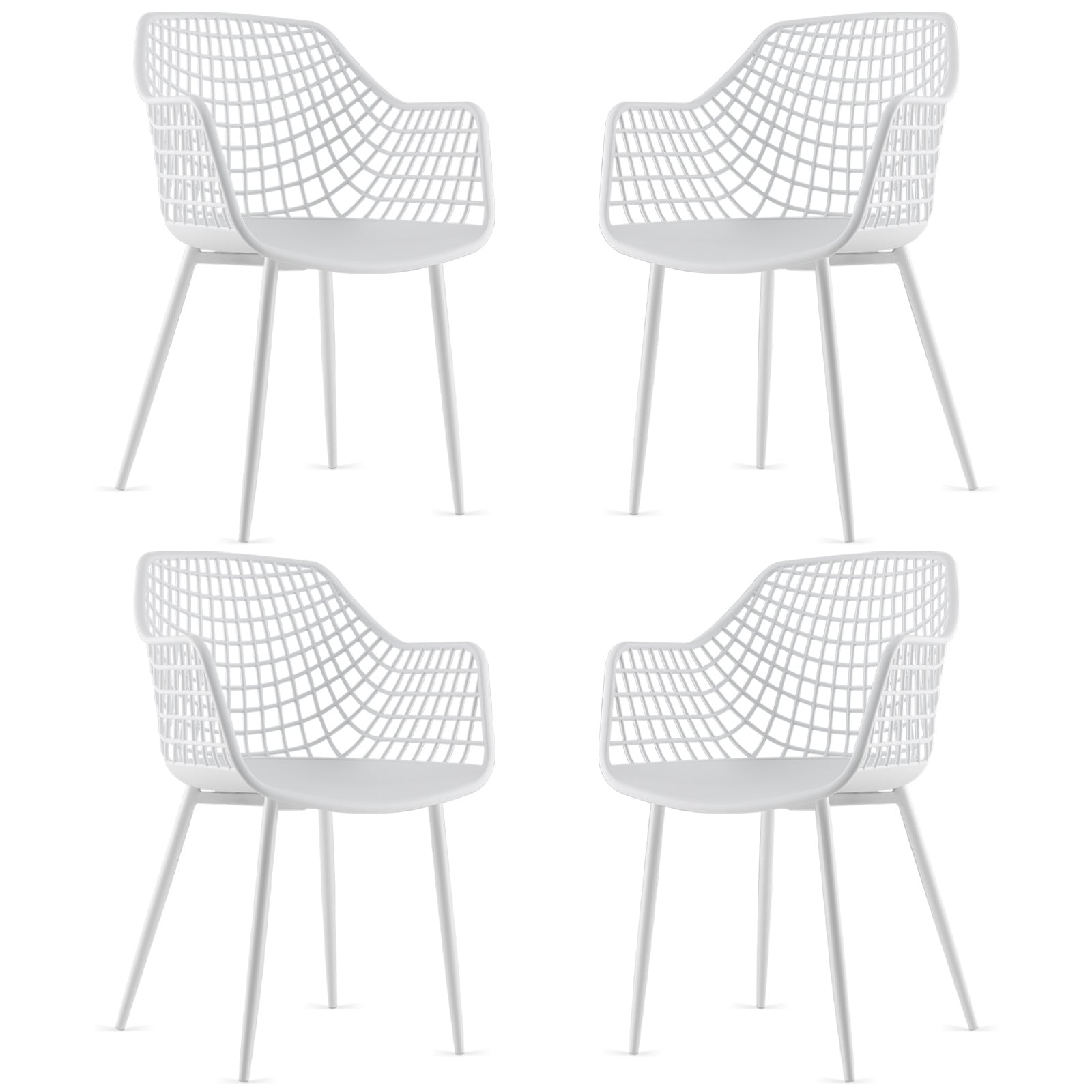 COSTWAY Set of 4 Modern Dining Chairs - Heavy Duty 350lb Capacity, Ergonomic Airy Hollow Backrest & Powder-Coated Metal Legs with Anti-Slip Foot Pads, Sturdy Plastic & Steel Frame, Black\u002FWhite Contemporary Indoor Chairs for Dining Room & Living Room
