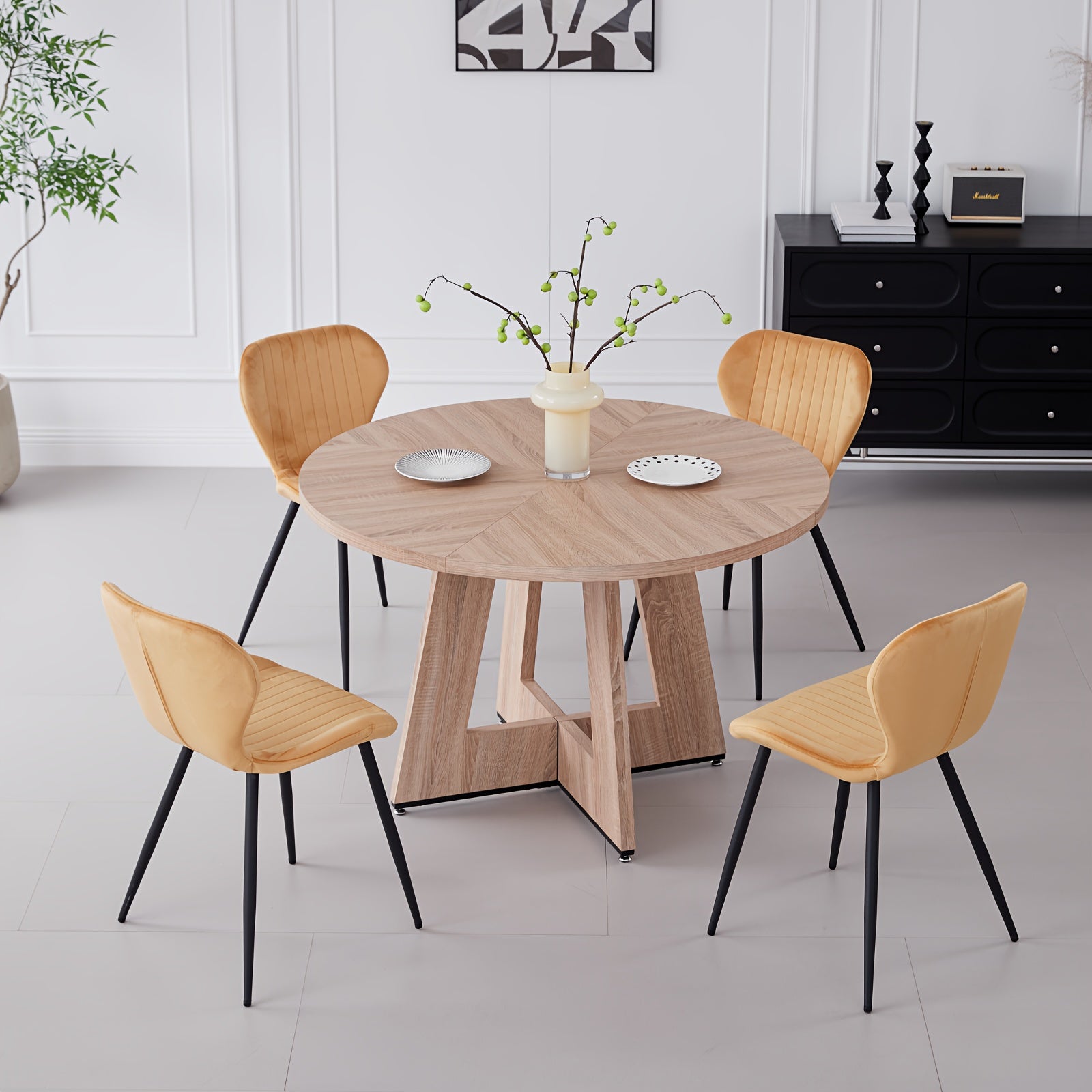 Velvet Dining Chairs Set Of 4, Mid Century Modern Dining Chairs Comfy Dining Room Chairs with Thick Cushions, Upholstered Kitchen Side Chairs Armless Dinner Chairs with Metal Legs for Living Room, Kitchen, Dining Room