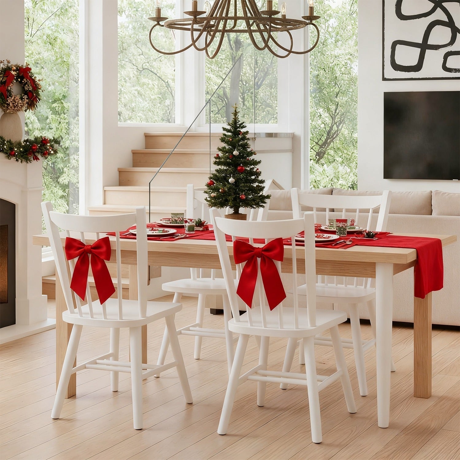 Set of 2\u002F 4 White Windsor Dining Chairs, Farmhouse Wooden Kitchen Chairs with Spindle Back, Mid Century Modern Armless Kitchen Side Chair for Dining Living Room Restaurant, Suitable for Family Gatherings\u002F holiday Gatherings